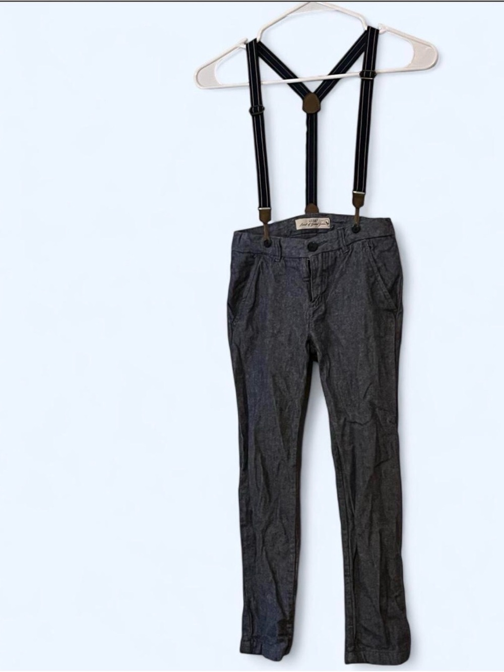 Boys Dark Gray Slim Dress Pants with Suspenders 7-8 years old